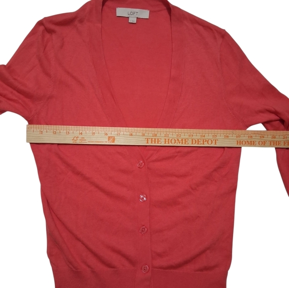 EUC ANN TAYLOR LOFT Sz. S Salmon Pink 3/4 Sleeve Cardigan Sweater - Picture 4 of 10